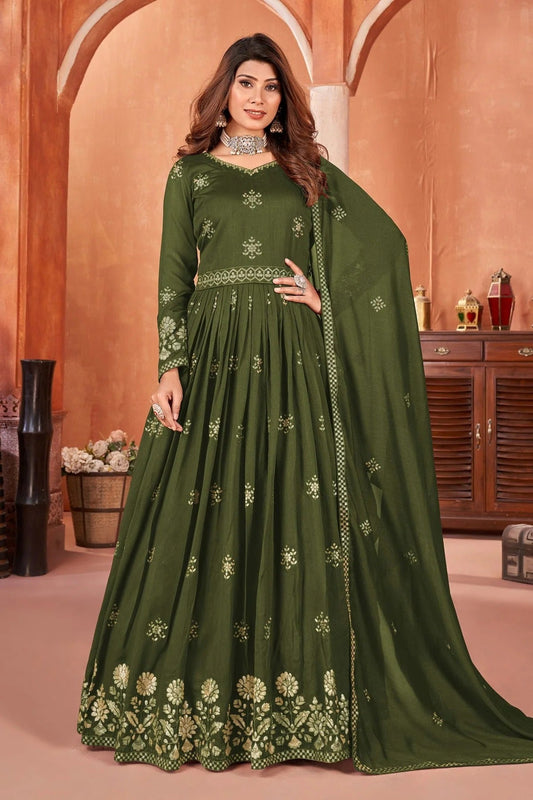 Mehendi Green Anarkali SuitArt Silk Semi Stitched NCSM10510242-10