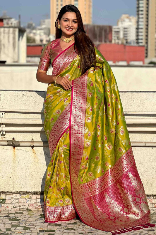 Mehendi Green Banarasi Silk Meenakari Traditional Saree NCSD11110446