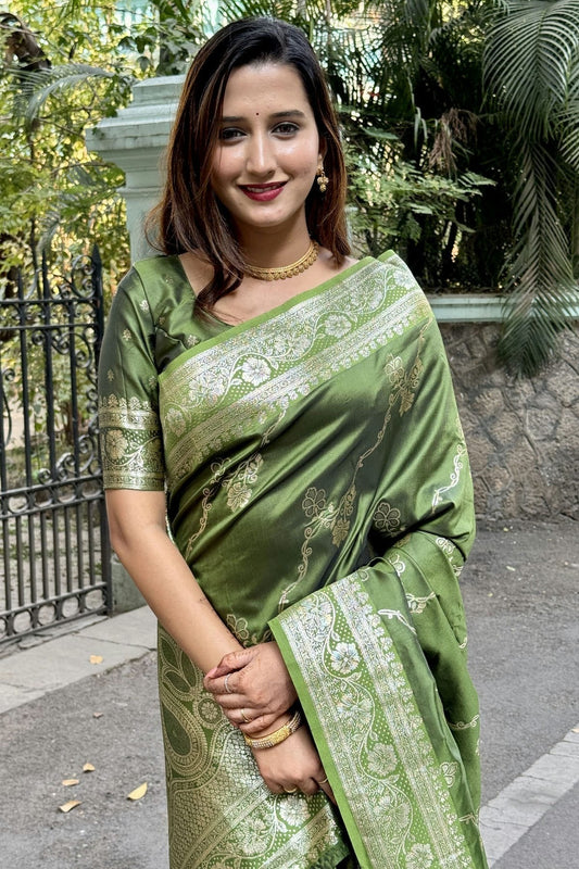 Mehendi Green Banarasi Silk Traditional Saree NCSD11111627
