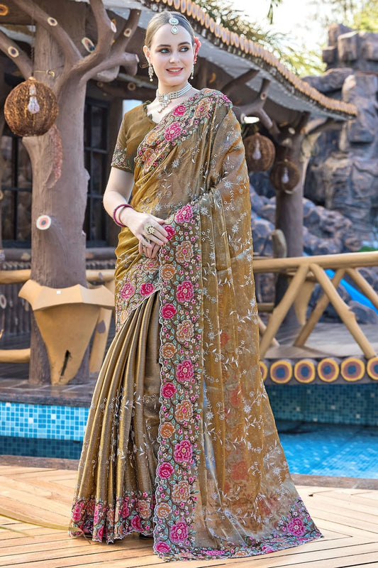 Mehendi Green Burberry Silk Designer Saree NCSD11210249