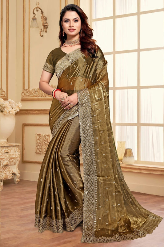 Mehendi Green Burberry Silk Designer Saree NCSD11210255