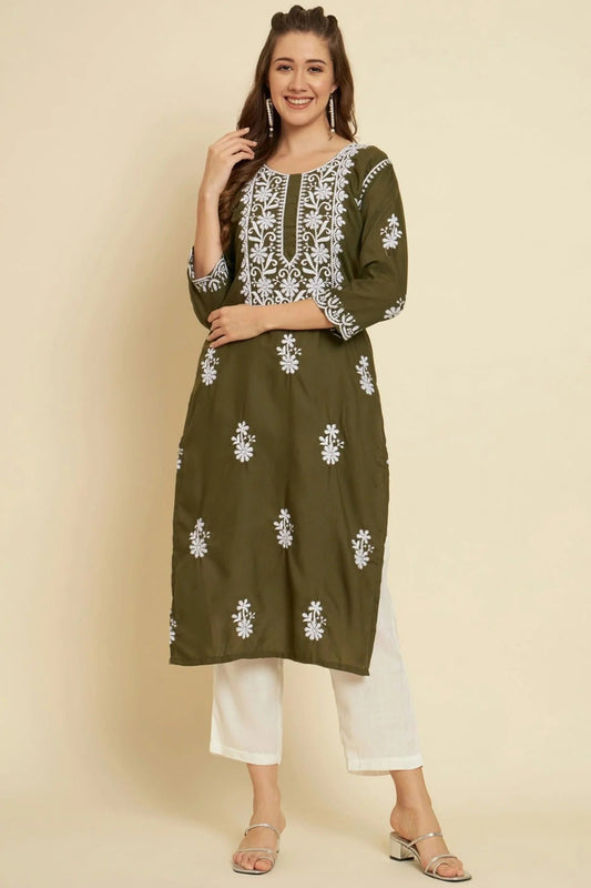 Mehendi Green Cotton Slub Kurti NCKR11112188