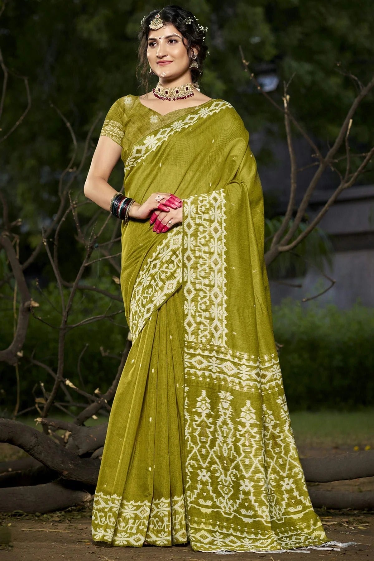 Mehendi Green Cotton Woven Traditional Saree NCSD11010343