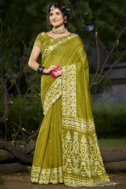 Mehendi Green Cotton Woven Traditional Saree NCSD11010343