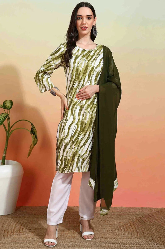 Mehendi Green Crepe Printed Pant Style Suit NCSS11110367
