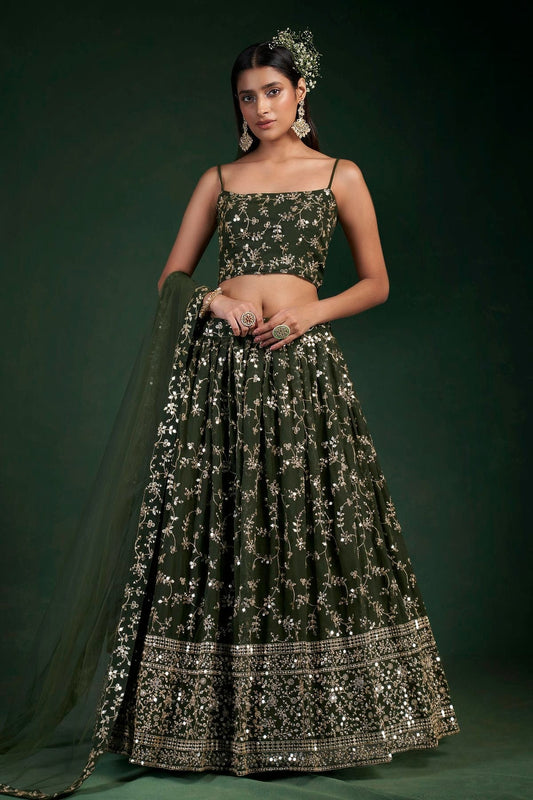 Mehendi Green Embroidery Georgette Lehenga Choli NCLD10810256