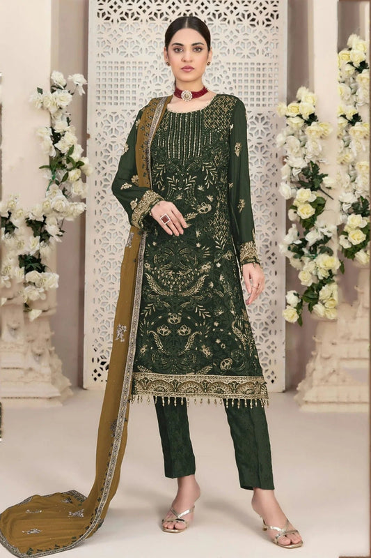 Mehendi Green Faux Georgette Pakistani Suit NCSM11410563