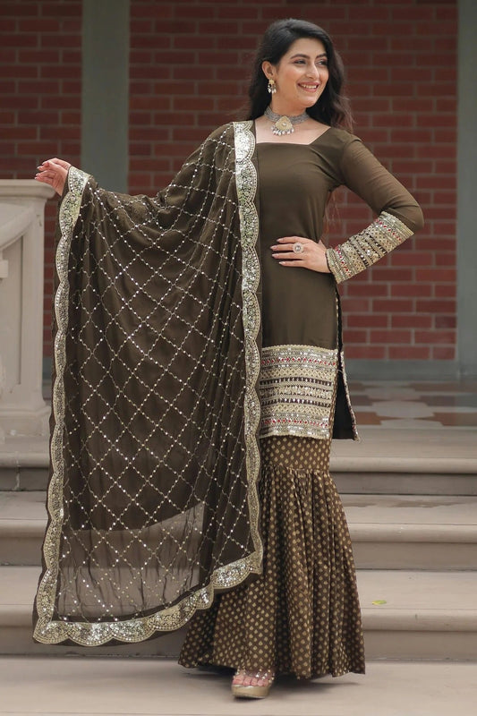 Mehendi Green Faux Georgette Stitched Salwar Suit NCSS11111599