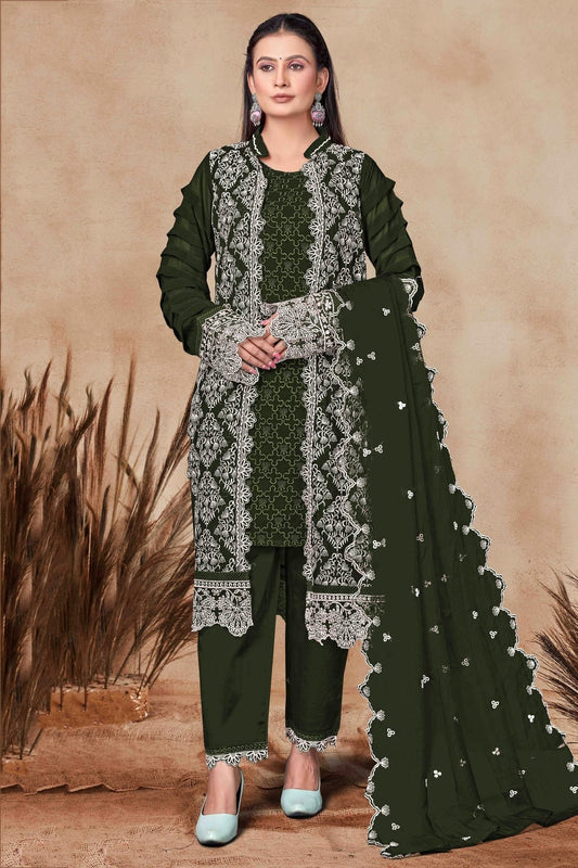 Mehendi Green Georgette Pant Style Suit NCSM11410161