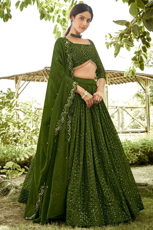 Mehendi Green Georgette Semi Stitched Lehenga Choli NCLC11710119