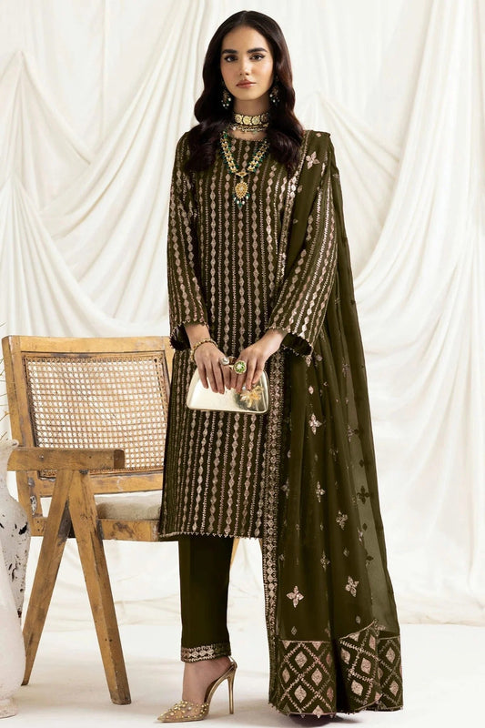 Mehendi Green Georgette Semi Stitched Pakistani Suit NCSM12510207