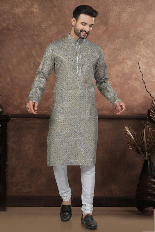 Mehendi Green Jacquard Kurta Pajama NCKP10410112
