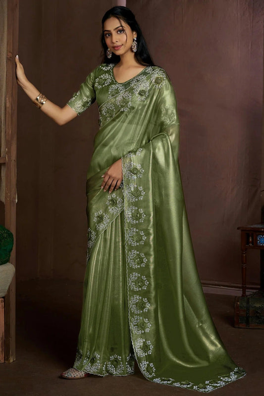 Mehendi Green Jute Coting Silk Designer Saree NCSD11210200