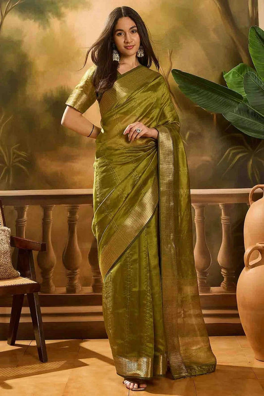 Mehendi Green Khadi Organza Traditional Saree NCSD11110107