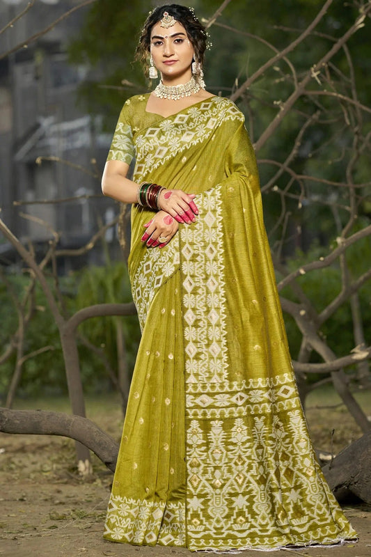 Mehendi Green Linen Cotton Woven Traditional Saree NCSD11010390