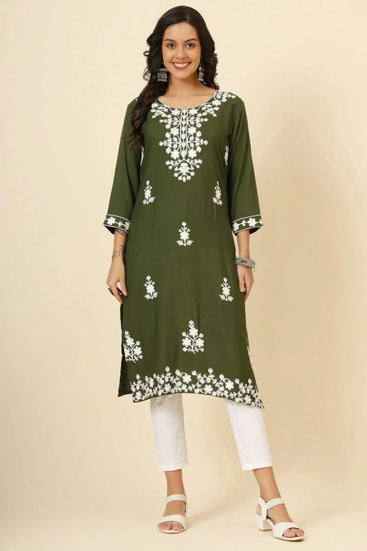 Mehendi Green Liva Rayon Kurti NCKR11112056
