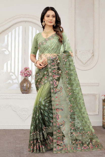 Mehendi Green Net Designer Saree NCLC11210447