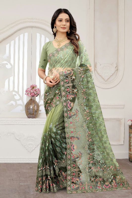Mehendi Green Net Designer Saree NCLC11210447