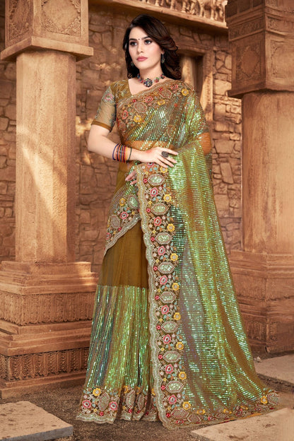 Mehendi Green Net Designer Saree NCLC11210475