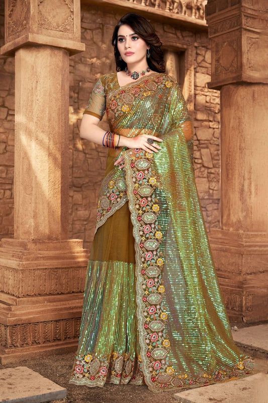 Mehendi Green Net Designer Saree NCLC11210475