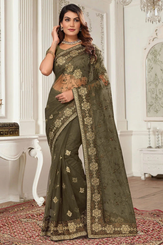 Mehendi Green Net Designer Saree NCSD10910209