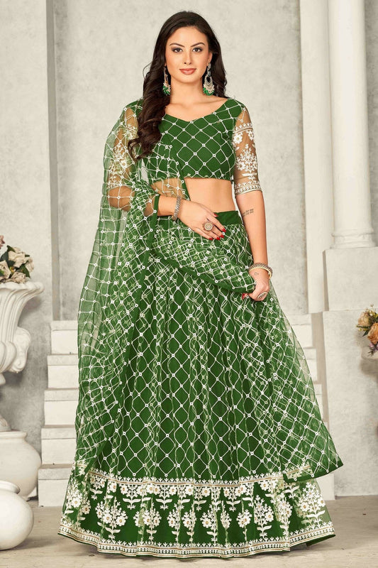 Mehendi Green Net Semi Stitched Lehenga Choli NCLC11710129