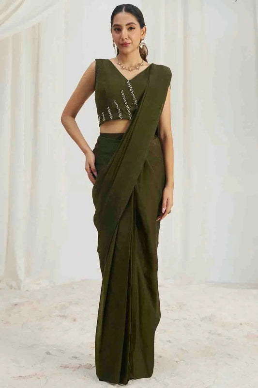 Mehendi Green Organza Hand Ready To Wear Saree NCSD10810099