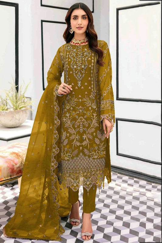 Mehendi Green Organza Pakistani Suit NCSM11410221