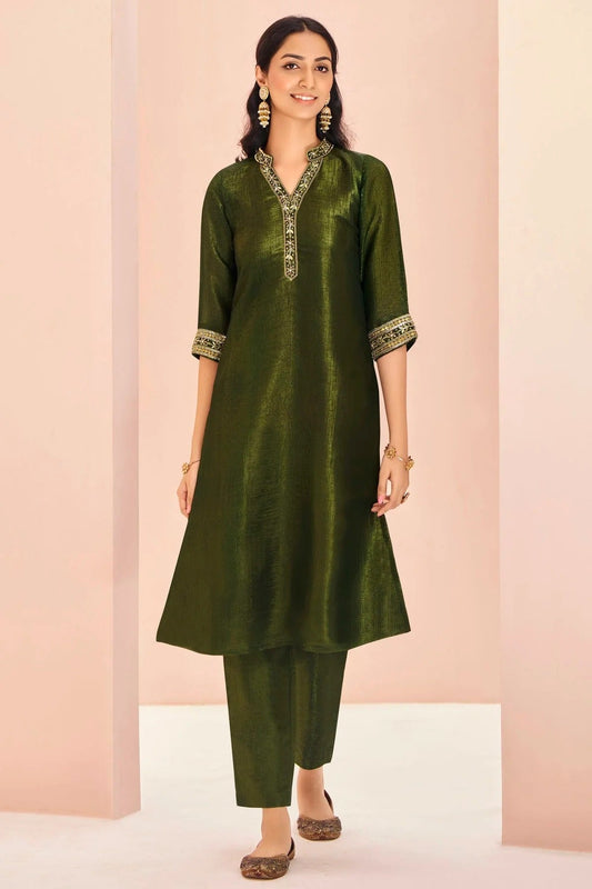 Mehendi Green Organza Top and Bottom  NCTP10810150