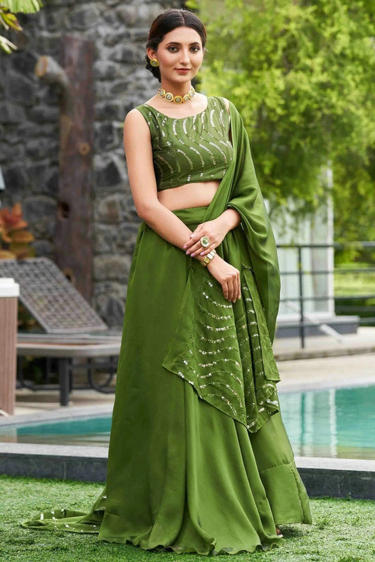 Mehendi Green Rangoli Silk Semi Stitched Lehenga Choli NCLC11710140