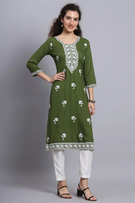 Mehendi Green Rayon Kurti NCKR11112074