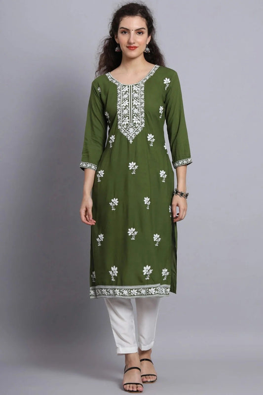 Mehendi Green Rayon Kurti NCKR11112163