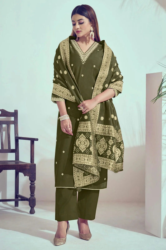 Mehendi Green Roman Silk Stitched Salwar Suit NCSS11111596