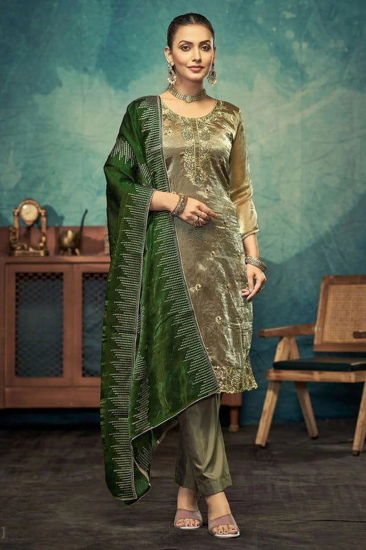 Mehendi Green Semi Stitched Jimmy Choo Pant Style Suit NCSM11410419
