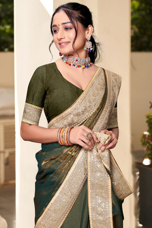 Mehendi Green Silk Designer Saree NCLC11210299