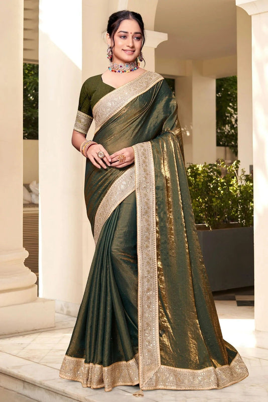 Mehendi Green Silk Designer Saree NCLC11210299