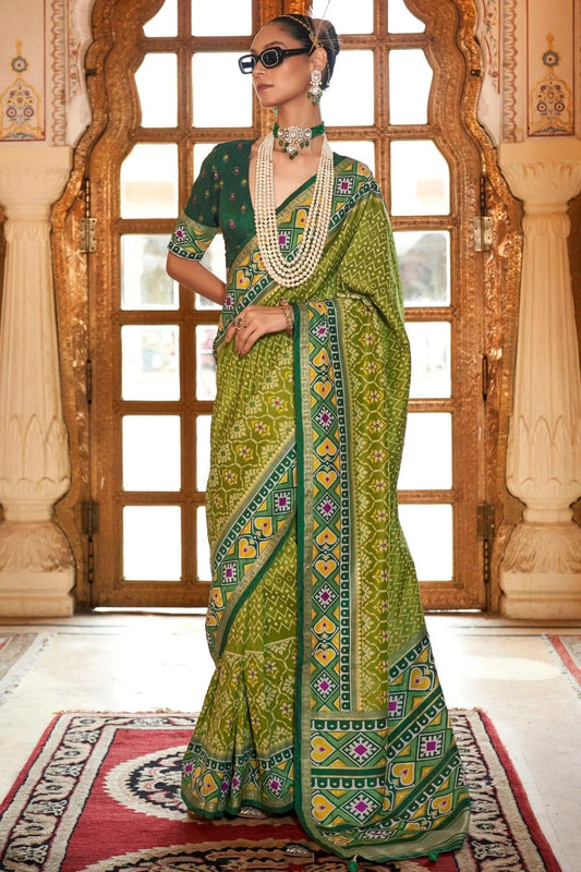 Mehendi Green Silk Patola Print Saree NCSD12910173