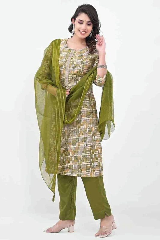 Mehendi Green Silk Stitched Pant Style Suit NCSS11410292