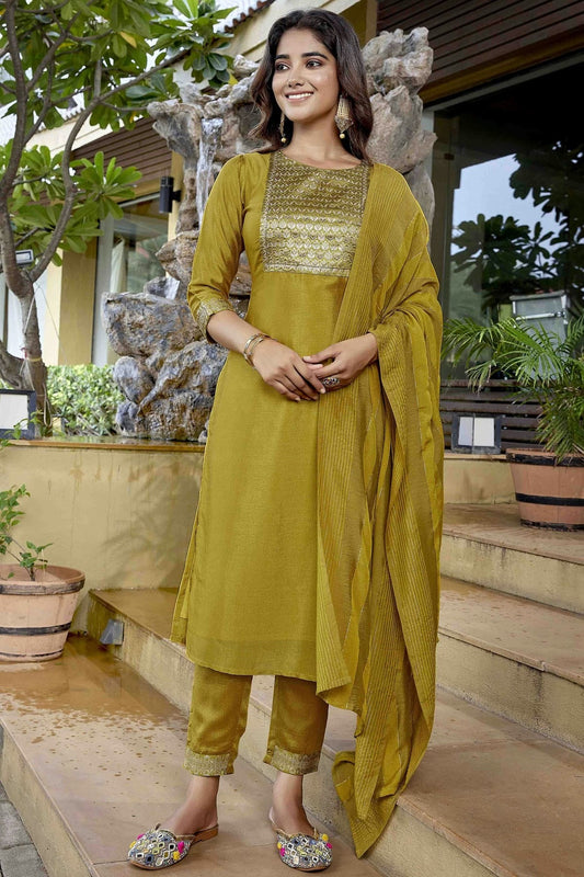 Mehendi Green Solid Silk Blend Pant Style Suit NCSS11110513