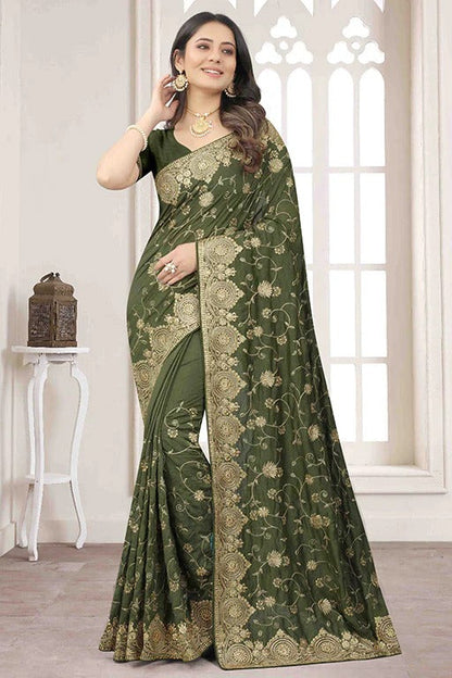 Mehendi Green Vichitra Silk Designer Saree NCSD10910776