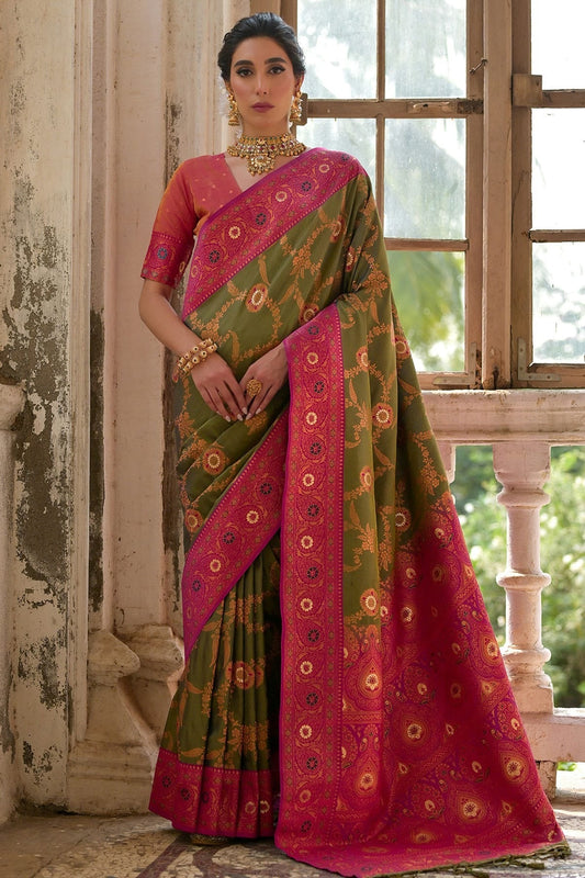 Mehendi Green Woven Banarasi Silk Saree NCSD12610184