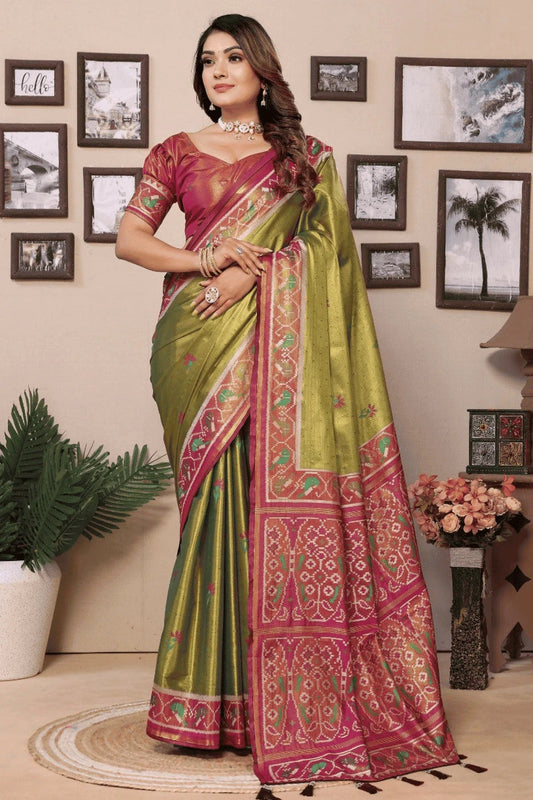 Mehendi Green Woven Pure Banarasi Tissue Silk Traditional Saree NCSD12510137