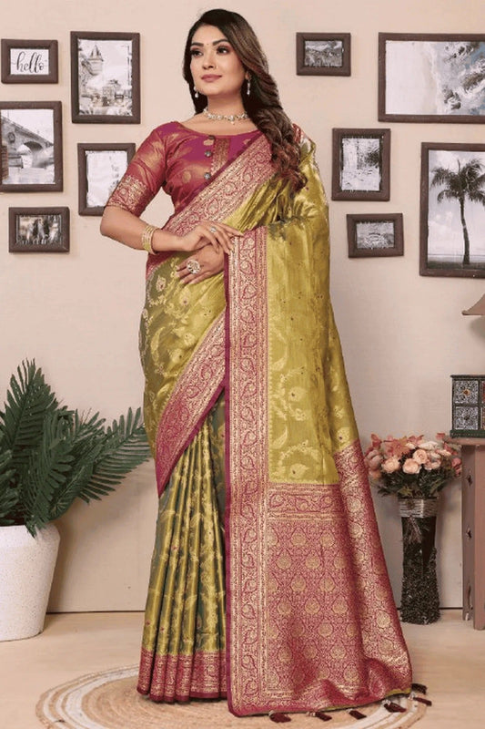 Mehendi Green Woven Pure Banarasi Tissue Silk Traditional Saree NCSD12510175