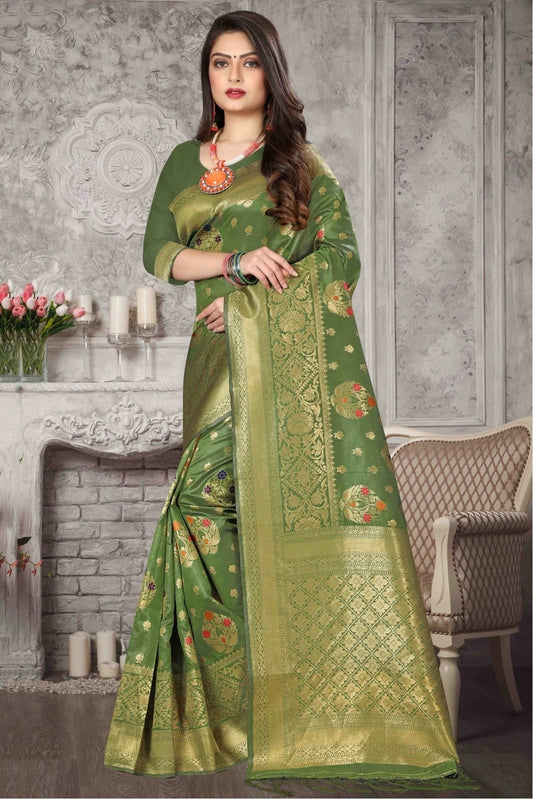 Mehendi and Green Banarasi Art Silk Traditional Saree NCSD11210760