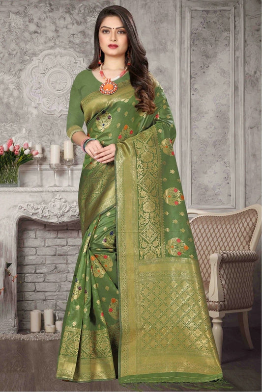 Mehendi and Green Banarasi Art Silk Traditional Saree NCSD11210760