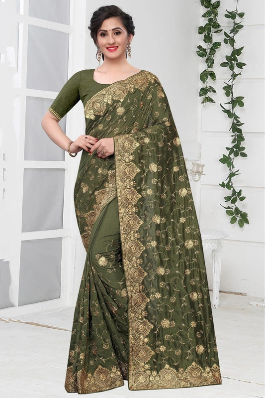 Mehendi and Green Vichitra Silk Designer Saree NCSD10910539