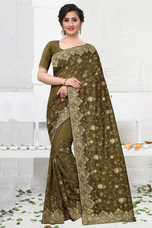 Mehendi and Green Vichitra Silk Designer Saree NCSD10910543