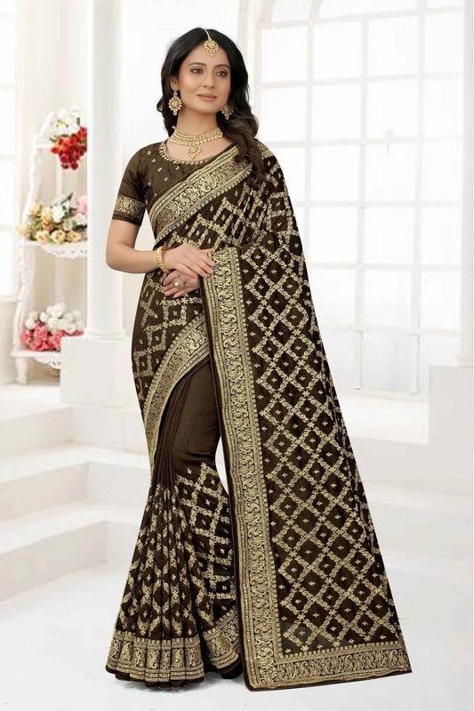 Mehendi and Green Vichitra Silk Embroidery Saree NCSD11210862