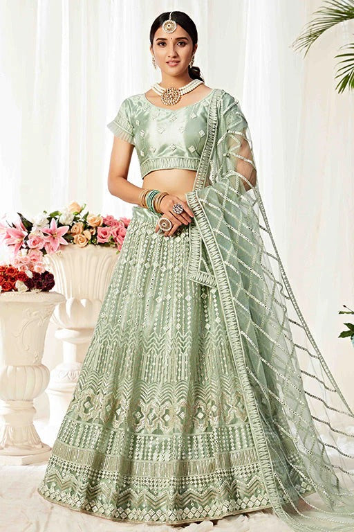Mint Green Net Designer Lehenga Choli NCLC12410152
