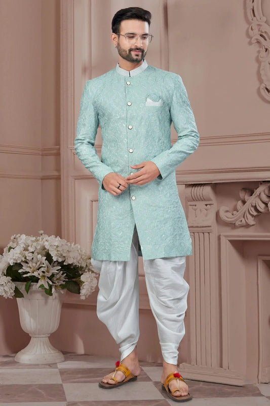 Mint Green Silk Dupion Dhoti Sherwani NCSH10410158